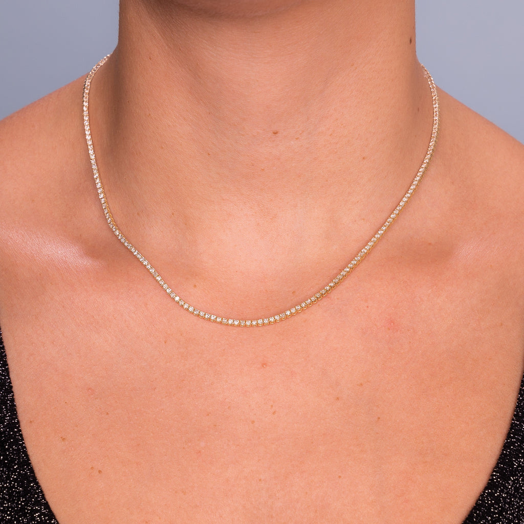 Natural Diamonds Tennis Necklace ( 3.50 ct. t.w. ) in solid 14k Gold, 1.6 mm White Round Diamond 4-Prongs Tennis Necklace 2