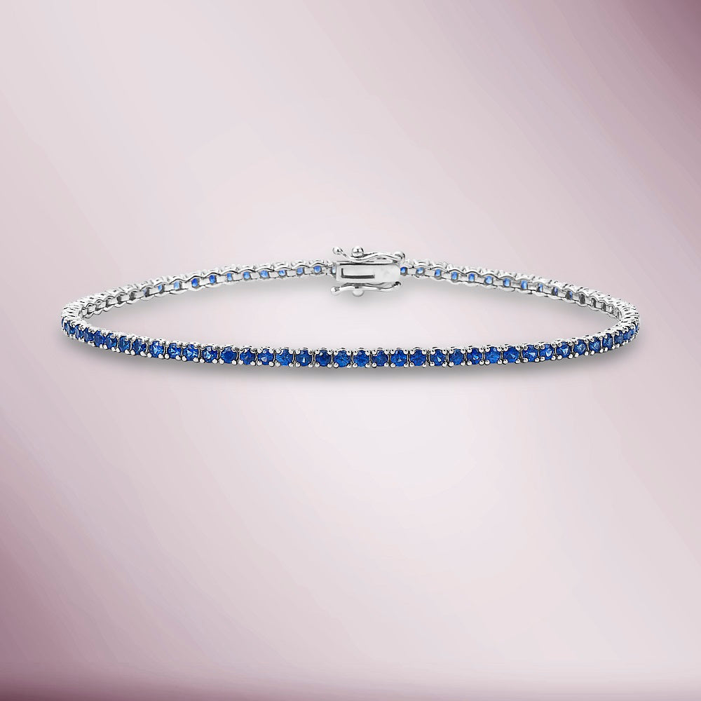 Blue Sapphire Tennis Bracelet (3.30 ct. ) 2.30 mm 4-Prongs Setting in 14K Gold