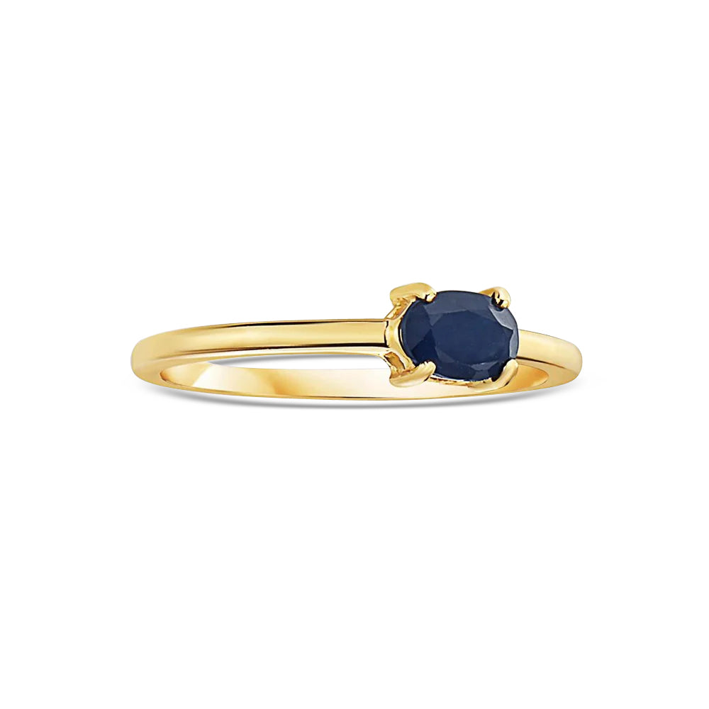 Oval Cut Blue Sapphire Solitaire Ring (0.58ct) 4-Prongs Setting in 14K Gold