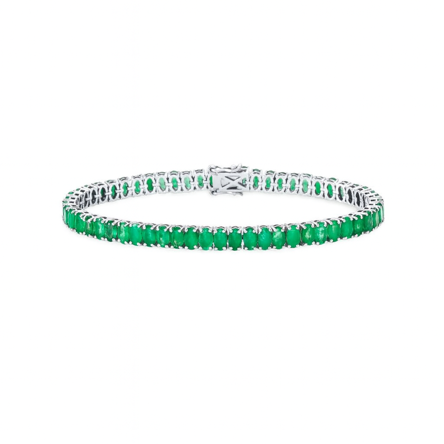 Oval Shape Emerald Tennis Bracelet (12.90 ct.) 4-Prongs Setting in 14K Gold