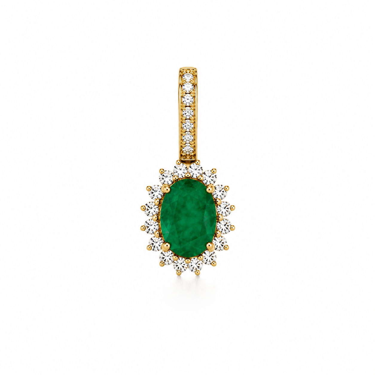 Oval Cut Emerald and Diamond Pendant Charm (1.46 ct.) in 14K Gold