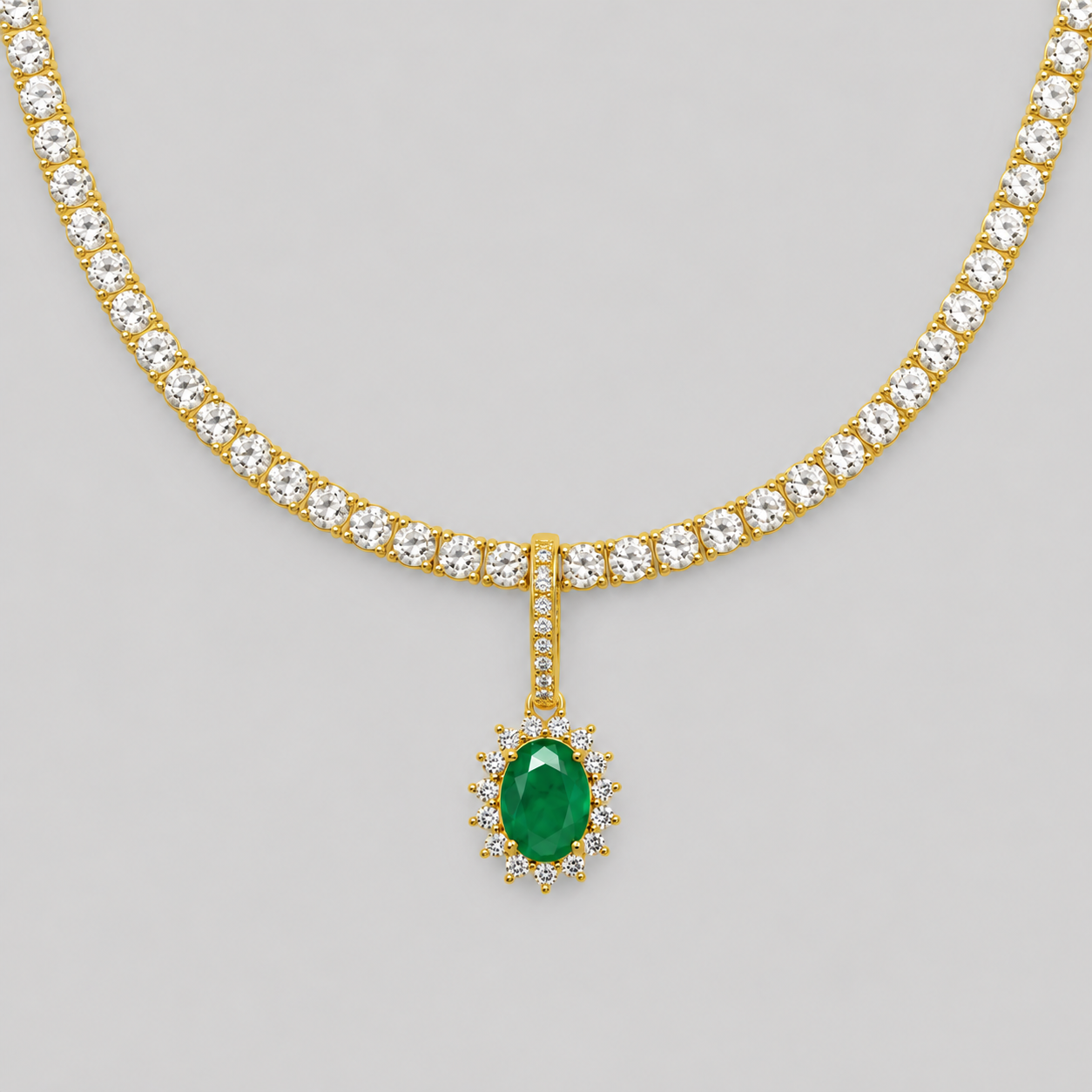 Oval Cut Emerald and Diamond Pendant Charm (1.46 ct.) in 14K Gold