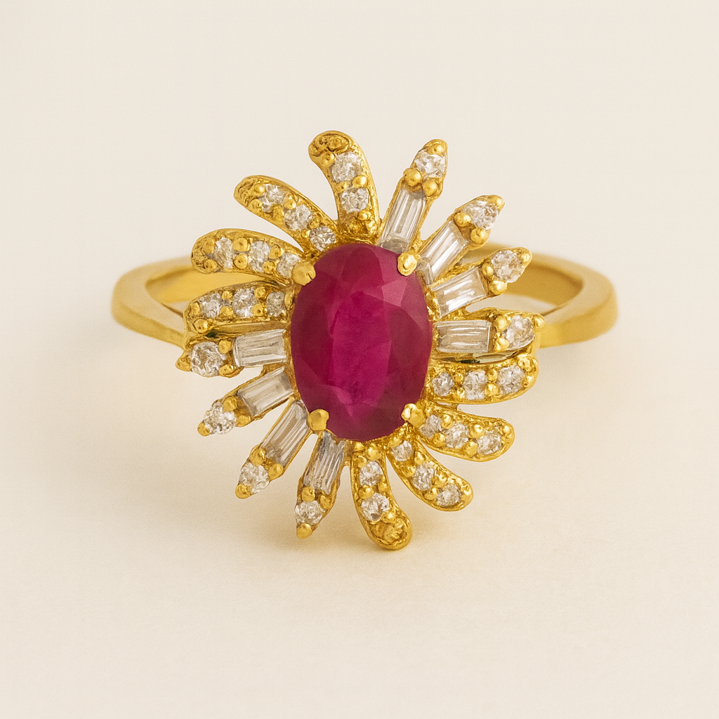 Oval Cut Ruby & Diamond Cocktail Ring (1.30 ct.) in 14K Gold