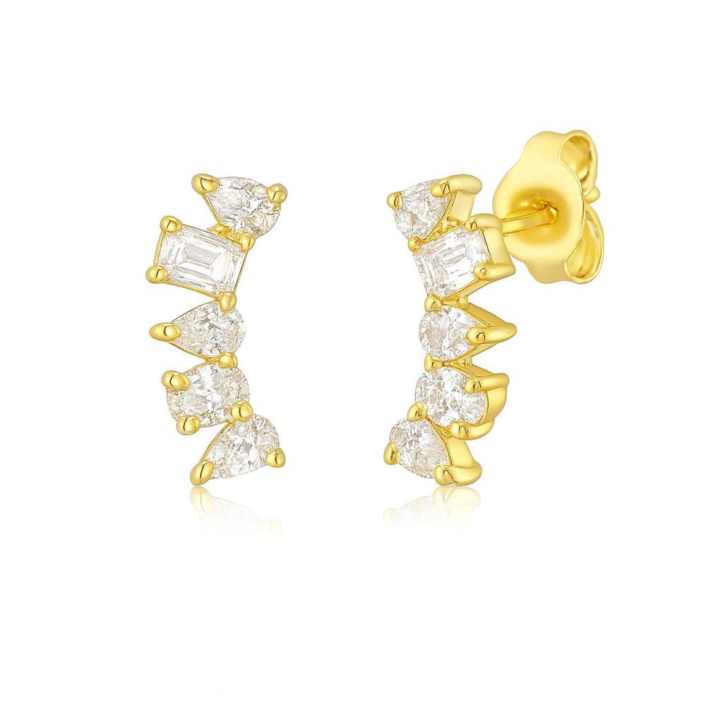 Oval, Pear & Emerald Cut Diamond Curve Earrings (0.70 ct.) in 14K Gold