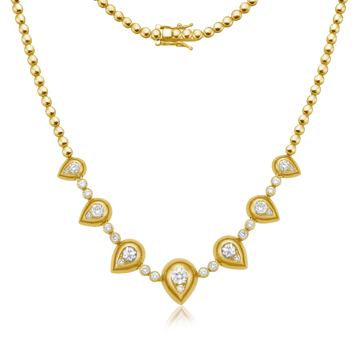 Pear Shape Graduated Diamond Bezel Setting Necklace (2.10 ct.) in 14K Gold