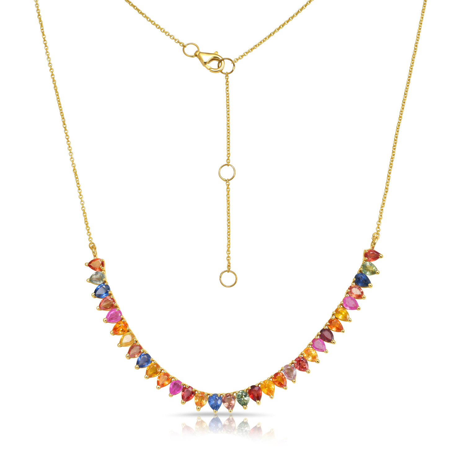 Pear Shape Rainbow Sapphire Necklace (6.00 ct.) in 14K Gold