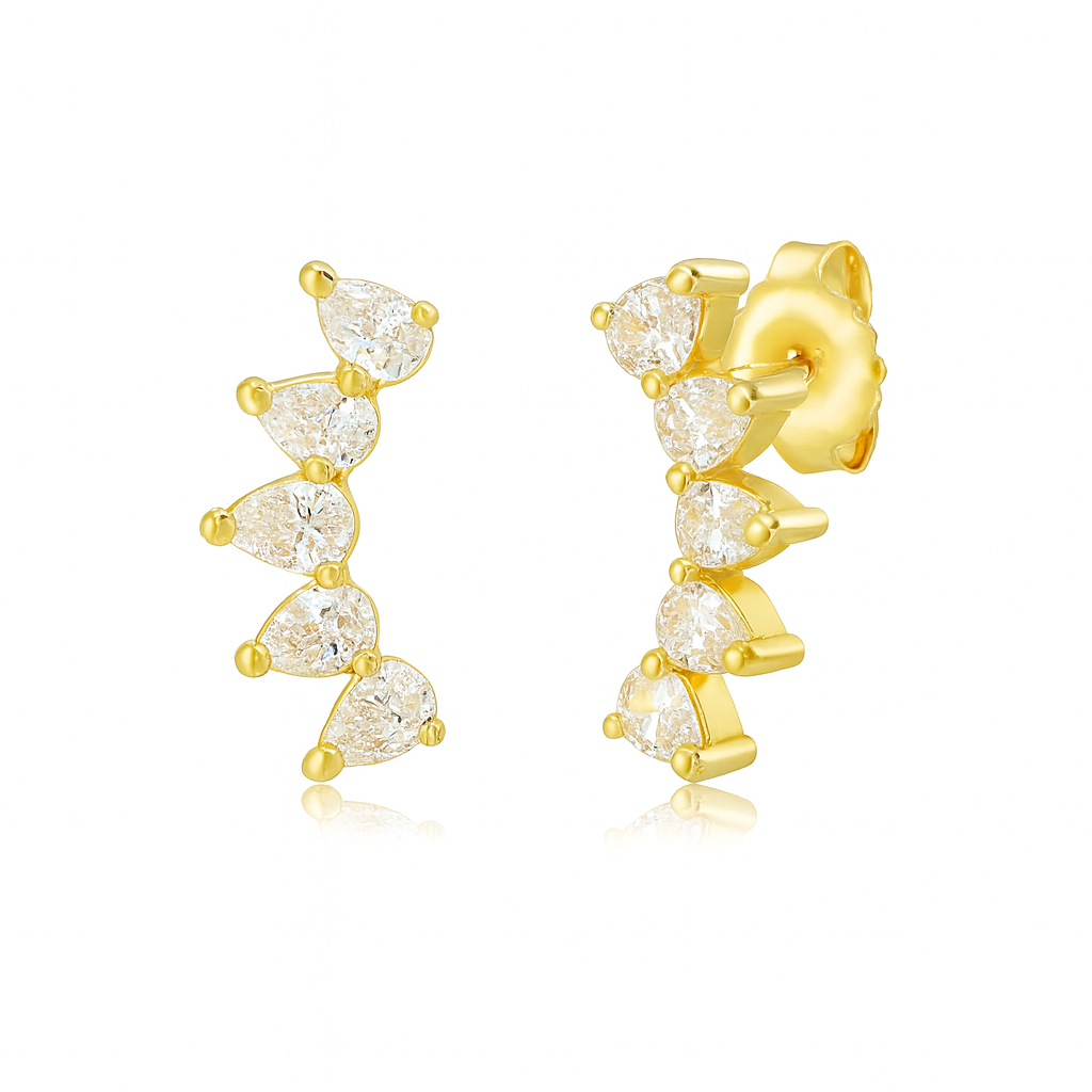 Pear Shape Diamond Curve Earrings (0.70 ct.) in 14K Gold