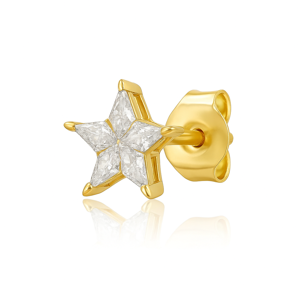 Pie Cut Diamond Star Shape Earrings (0.36 ct.) in 14K Gold