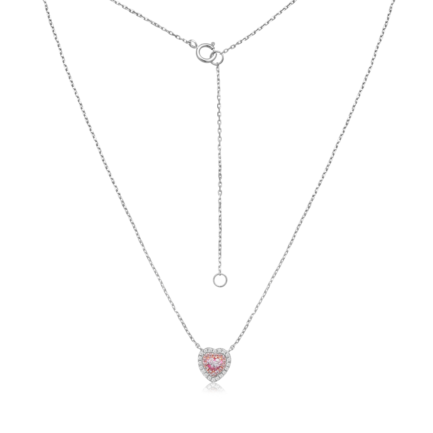 Pink Diamond Double Halo Heart Shape Necklace (0.25 ct.) in 14K Gold