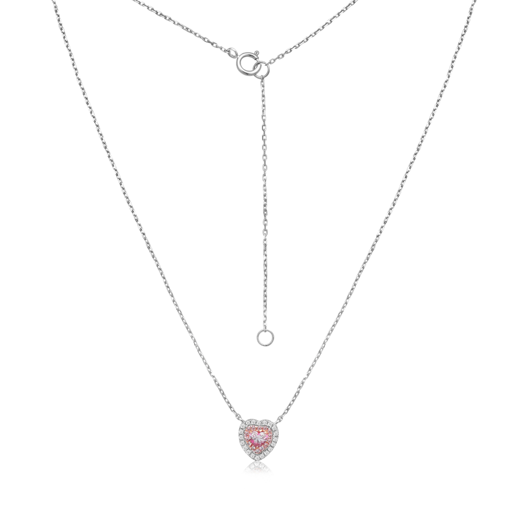 Pink Diamond Double Halo Heart Shape Necklace (0.25 ct.) in 14K Gold