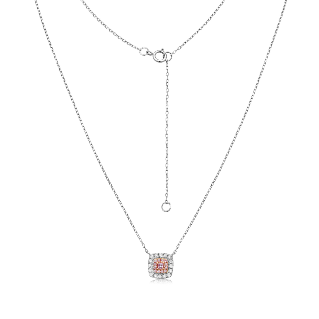 Pink Diamond Double Halo Square Necklace (0.25 ct.) in 14K Gold
