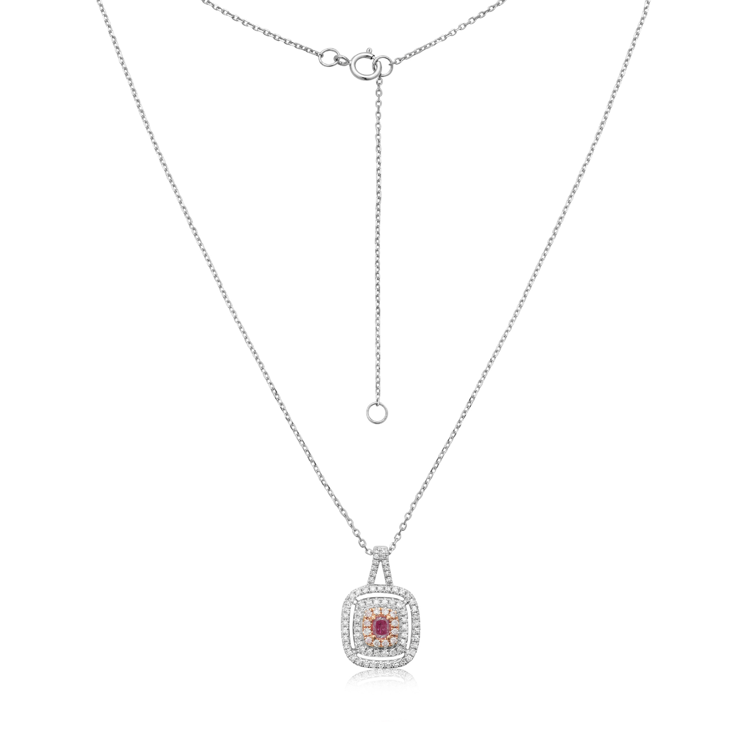 Pink Diamond Triple Halo Square Necklace (0.40 ct.) in 14K Gold