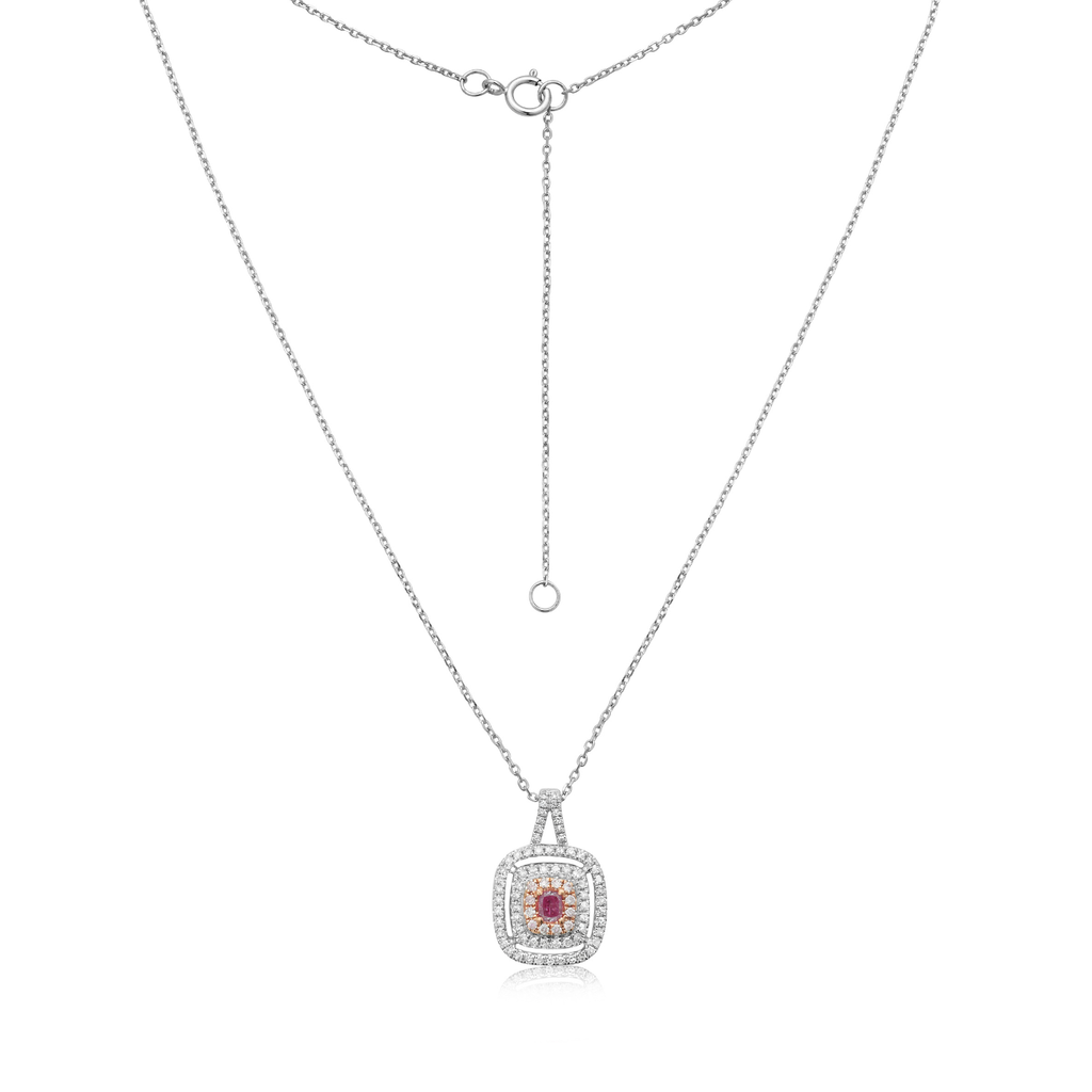 Pink Diamond Triple Halo Square Necklace (0.40 ct.) in 14K Gold