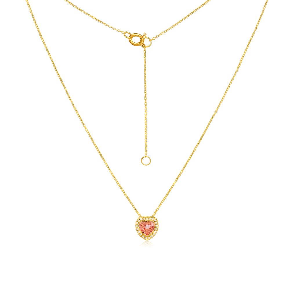 Pink Diamond Double Halo Heart Shape Necklace (0.25 ct.) in 14K Gold