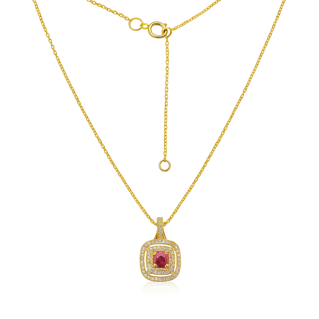 Pink Diamond Triple Halo Square Necklace (0.40 ct.) in 14K Gold