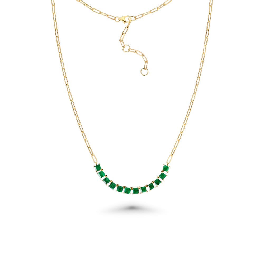Princess Cut Emerald Necklace With Paper Clip Chain 3.00ct