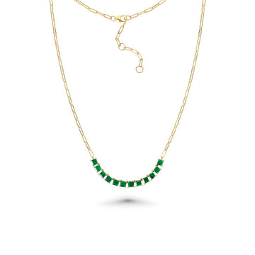 Princess Cut Emerald Necklace With Paper Clip Chain 3.00ct