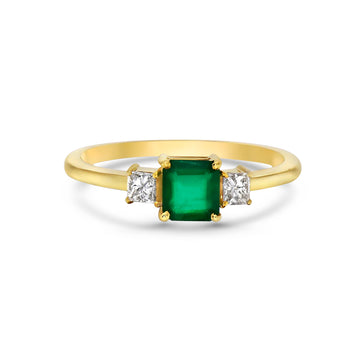 Princess Cut Emerald & Princess Cut Diamond Ring (1.00 ct.) 4-Prongs Setting in 14K Gold