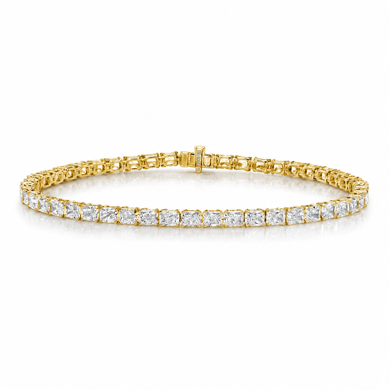 Radiant Cut Diamond Tennis Bracelet (9.75 ct.) 4-Prongs Setting in 18K Gold