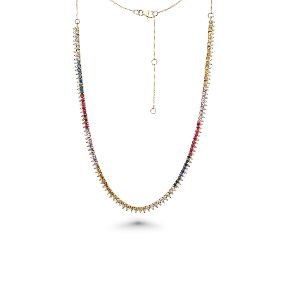 Rainbow Sapphire Diamonds Halfway Tennis Necklace 6.75ct
