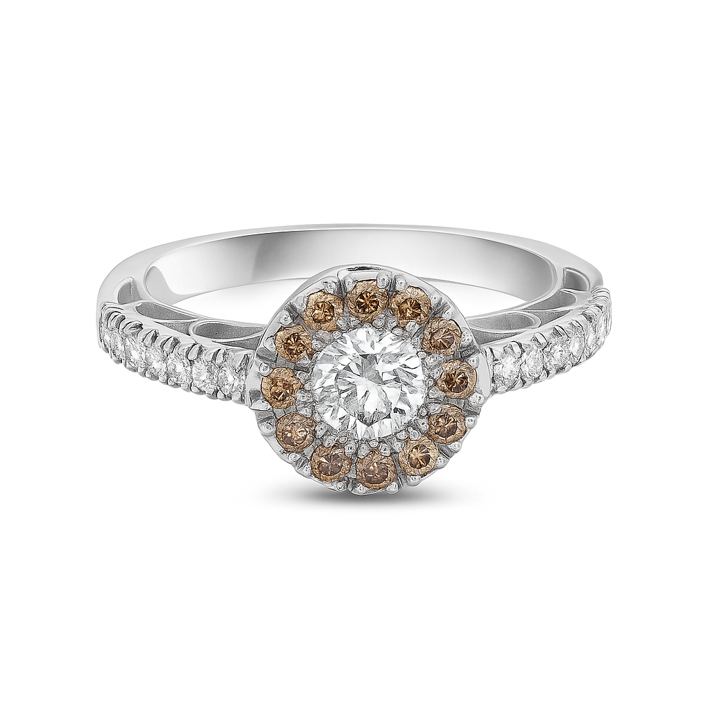 Ready to Ship Brown & Diamond Cluster Ring (0.74 ct.) in 18K Gold, Made in Italy