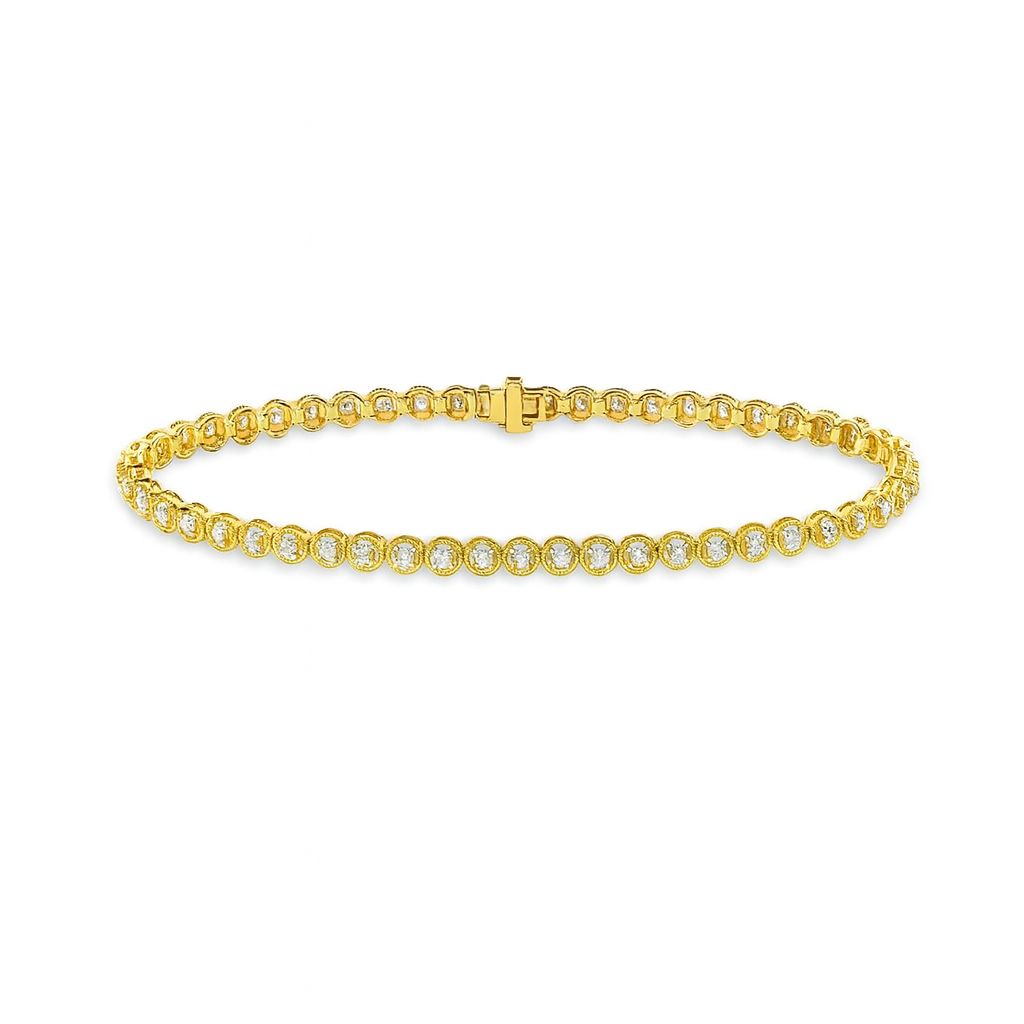 Ready to Ship Diamond Tennis Bracelet Bezel Multigrain (1.00 ct.) 1.75 mm 4-Prongs Setting in 14K Gold
