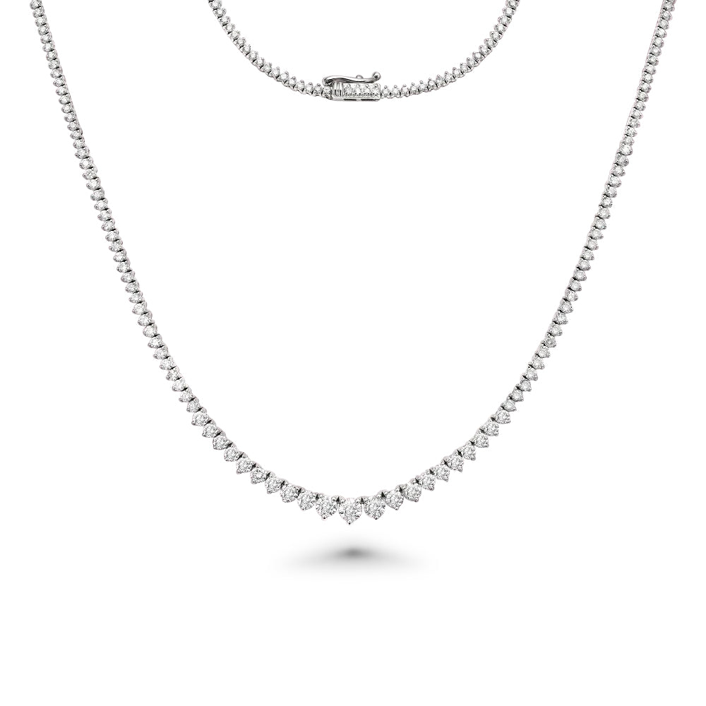 Riviera Diamond Tennis Necklace (10.00 ct.) 2.20 mm to 5.20 mm 3-Prongs Setting in 14K Gold
