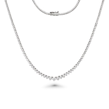 Riviera Diamond Tennis Necklace (10.00 ct.) 2.20 mm to 5.20 mm 3-Prongs Setting in 14K Gold