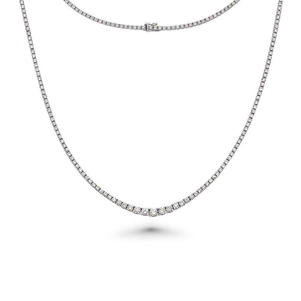 Riviera Diamond Tennis Necklace (7.00 ct.) 2 mm to 4.5 mm 4-Prongs Setting in 14K Gold