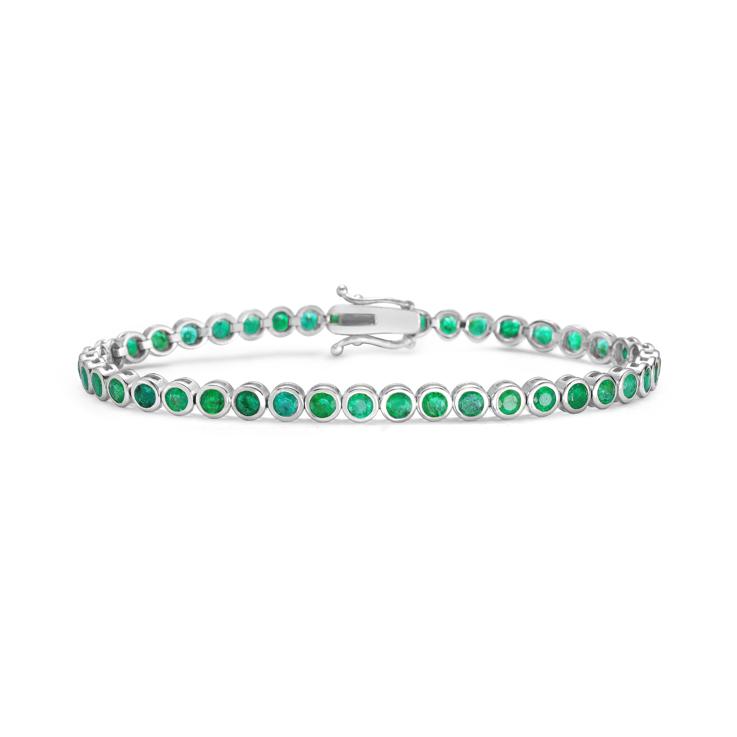 Round Emerald Tennis Bracelet (5.00 ct.) Bezel Setting in 14K Gold