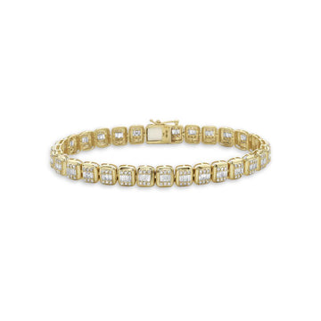 Round & Baguette Diamonds Rectangular Shape Halo Bracelet (3.00 ct.) in 14K Gold