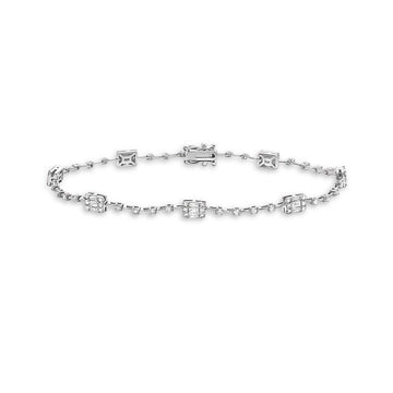 Round & Baguette Diamonds Rectangular Shape Link Bracelet (1.75 ct.) Buttercup Setting in 14K Gold