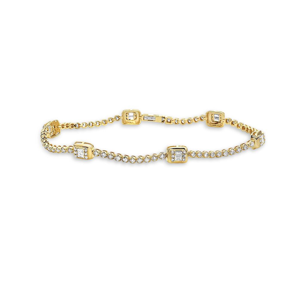 Round & Baguette Diamonds Rectangular Shape Tennis Bracelet (1.65 ct.) in 14K Gold