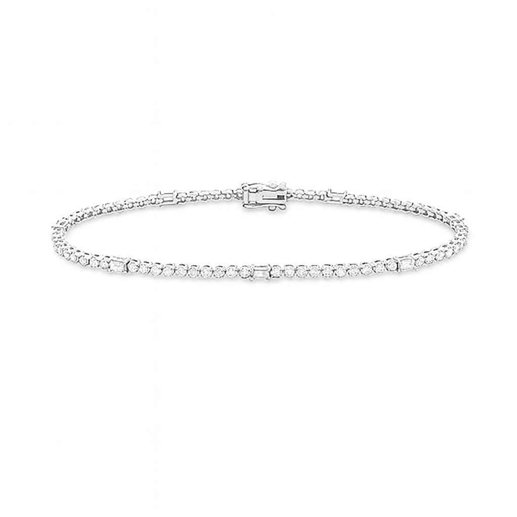 Round & Baguette Diamond Tennis Bracelet (1.25 ct.) in 14K Gold
