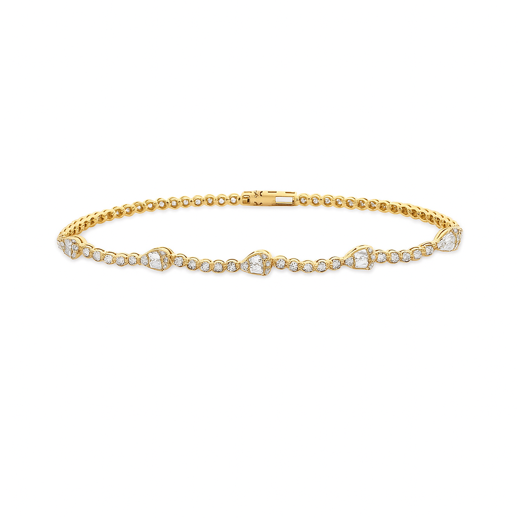 Round & Baguette Diamonds Pear Shape Tennis Bracelet (1.50 ct.) Buttercup Setting in 14K Gold