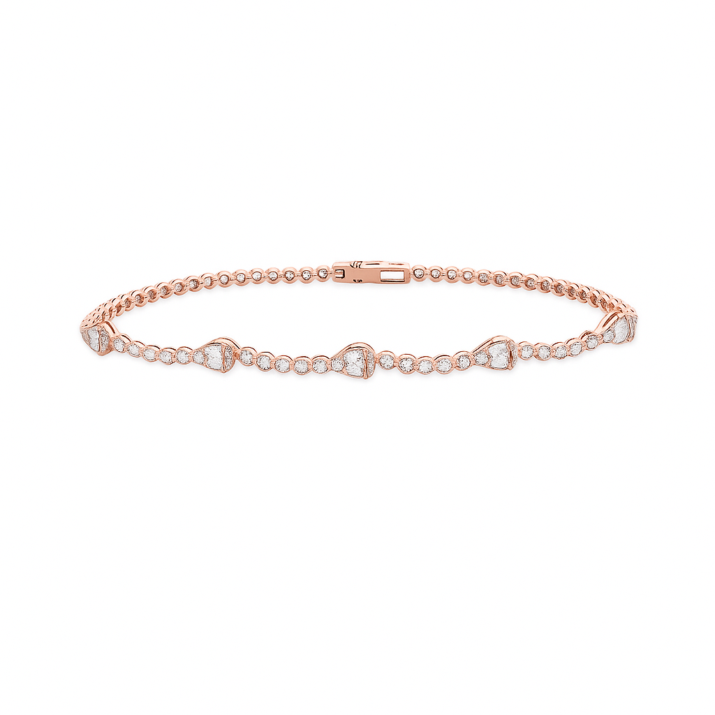 Round & Baguette Diamonds Pear Shape Tennis Bracelet (1.50 ct.) Buttercup Setting in 14K Gold