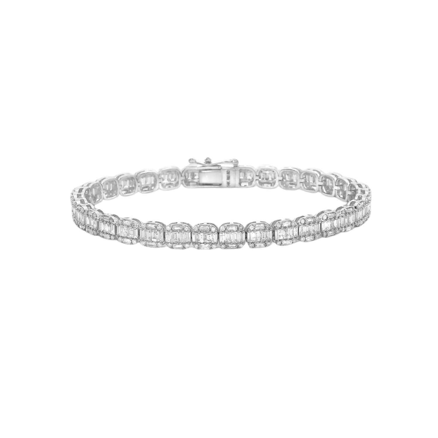 Round & Baguette Diamonds Square Shape Tennis Bracelet (4.25 ct.) in 14K Gold