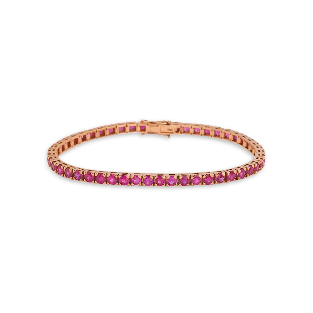 Ruby Tennis Bracelet (7.50 ct.) 4-Prongs Setting in 18K Gold, Made in Italy