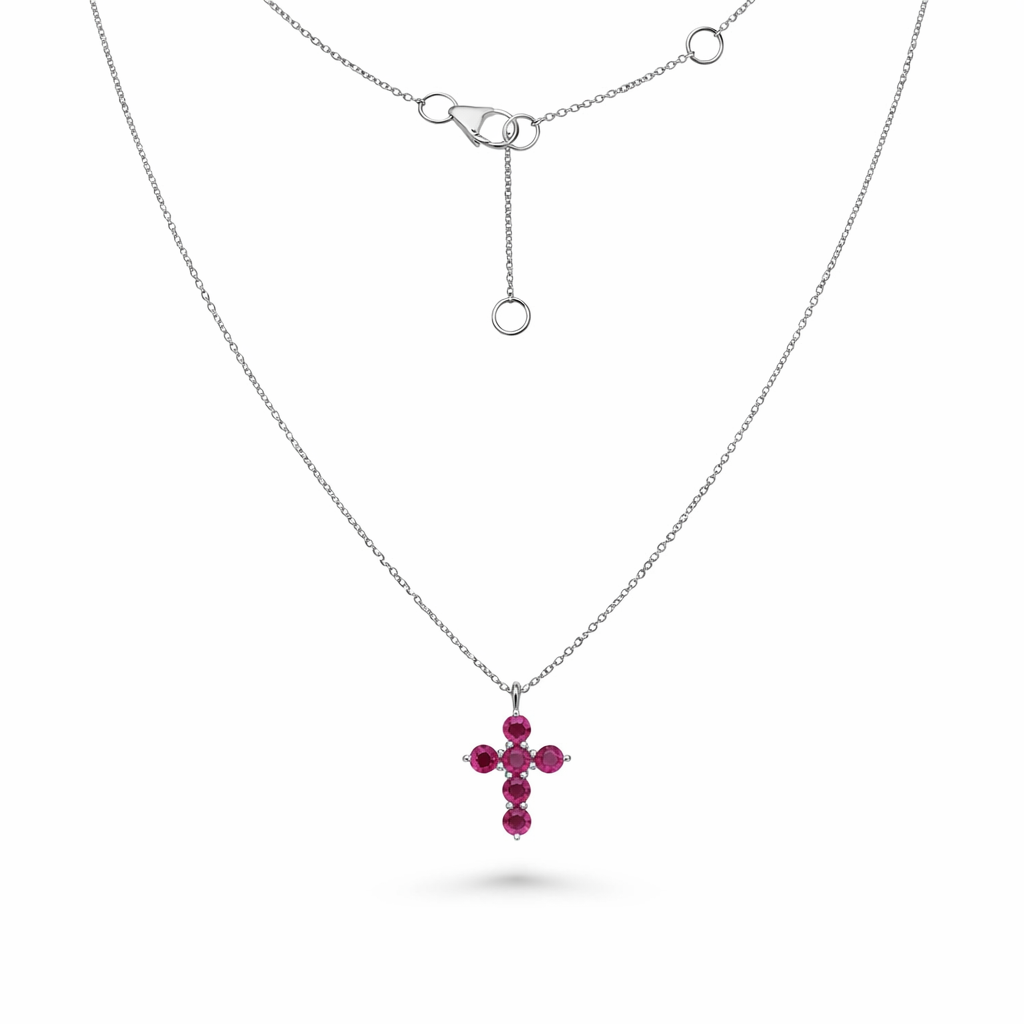 Ruby Cross Necklace (0.95 ct.) in 14K Gold