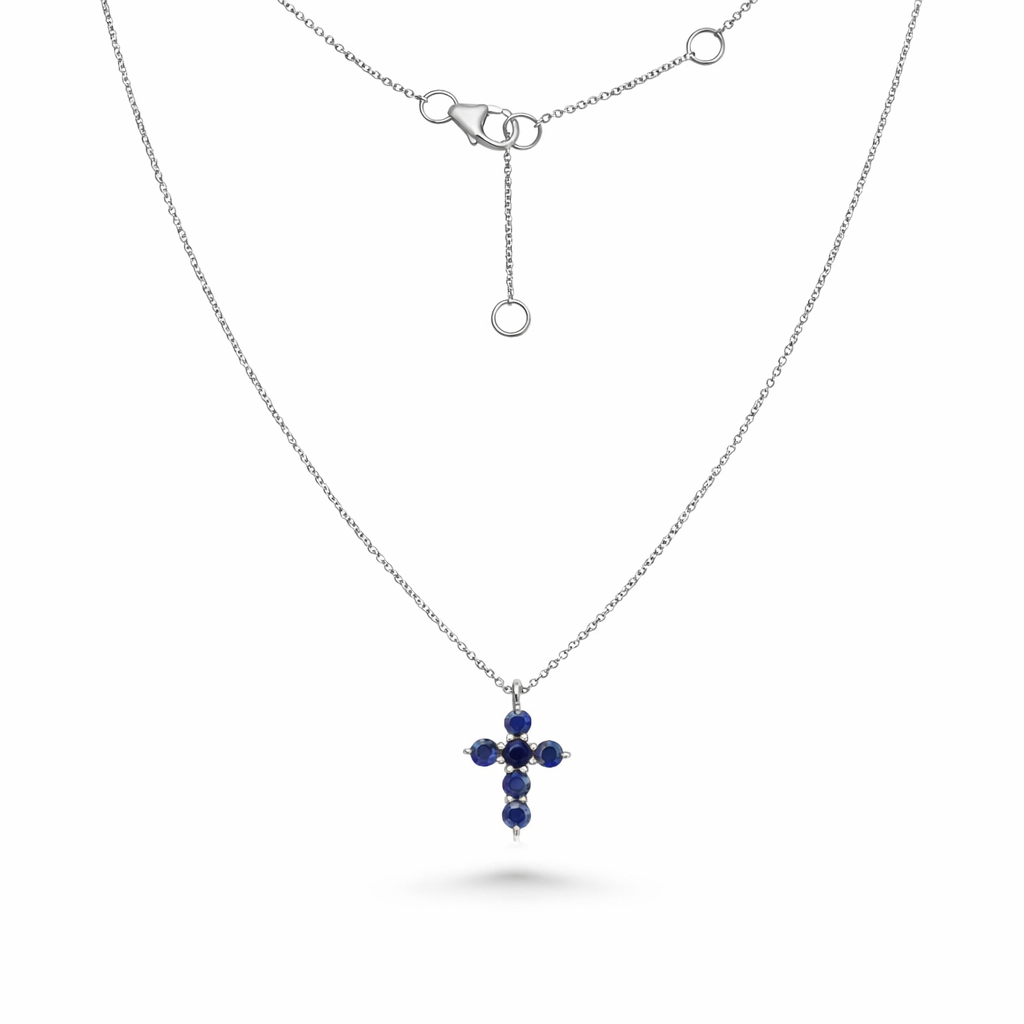 Sapphire Cross Necklace (0.95 ct.) in 14K Gold