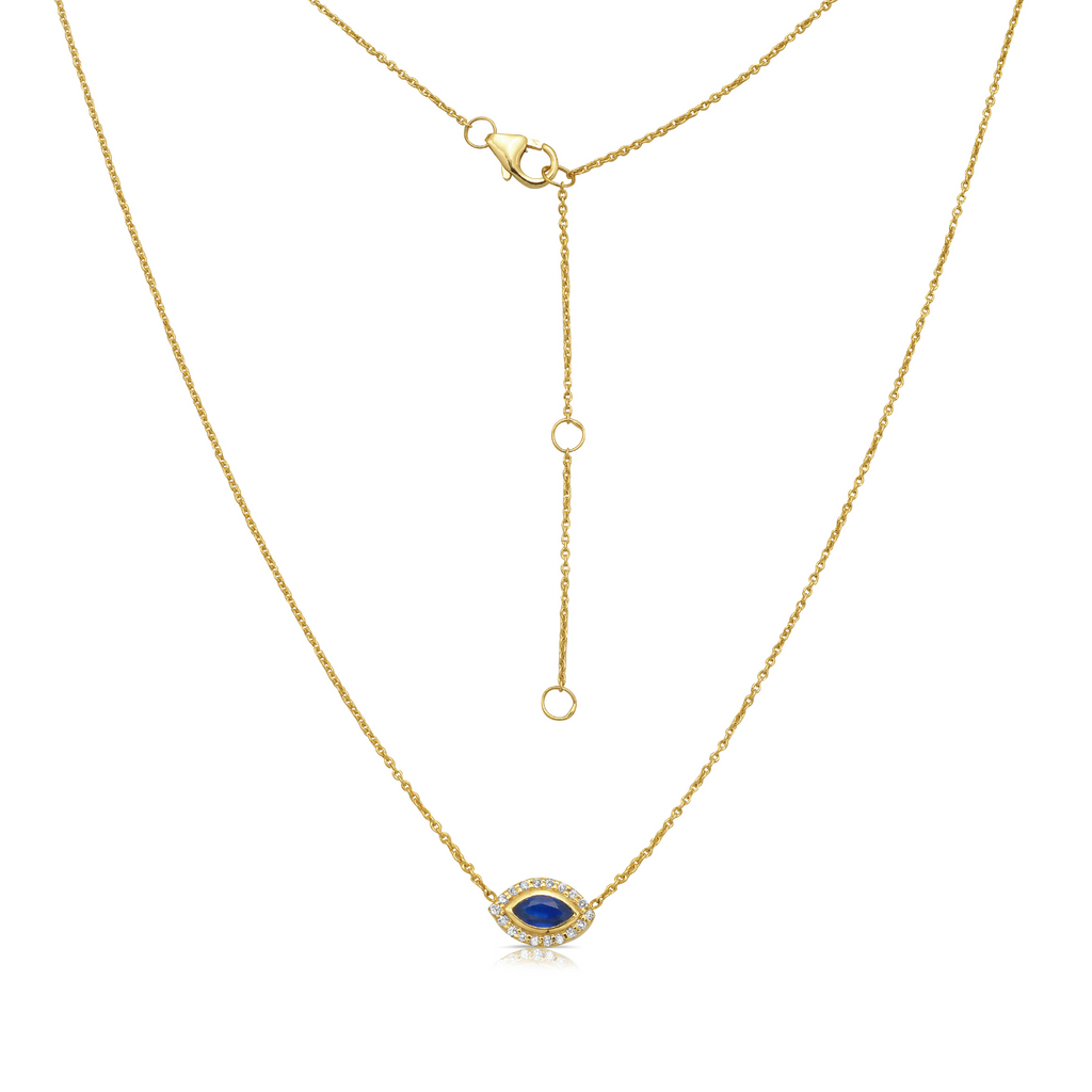 Sapphire & Diamond Mini Evil Eye Pendant Necklace (0.33 tcw.) in 14K Gold