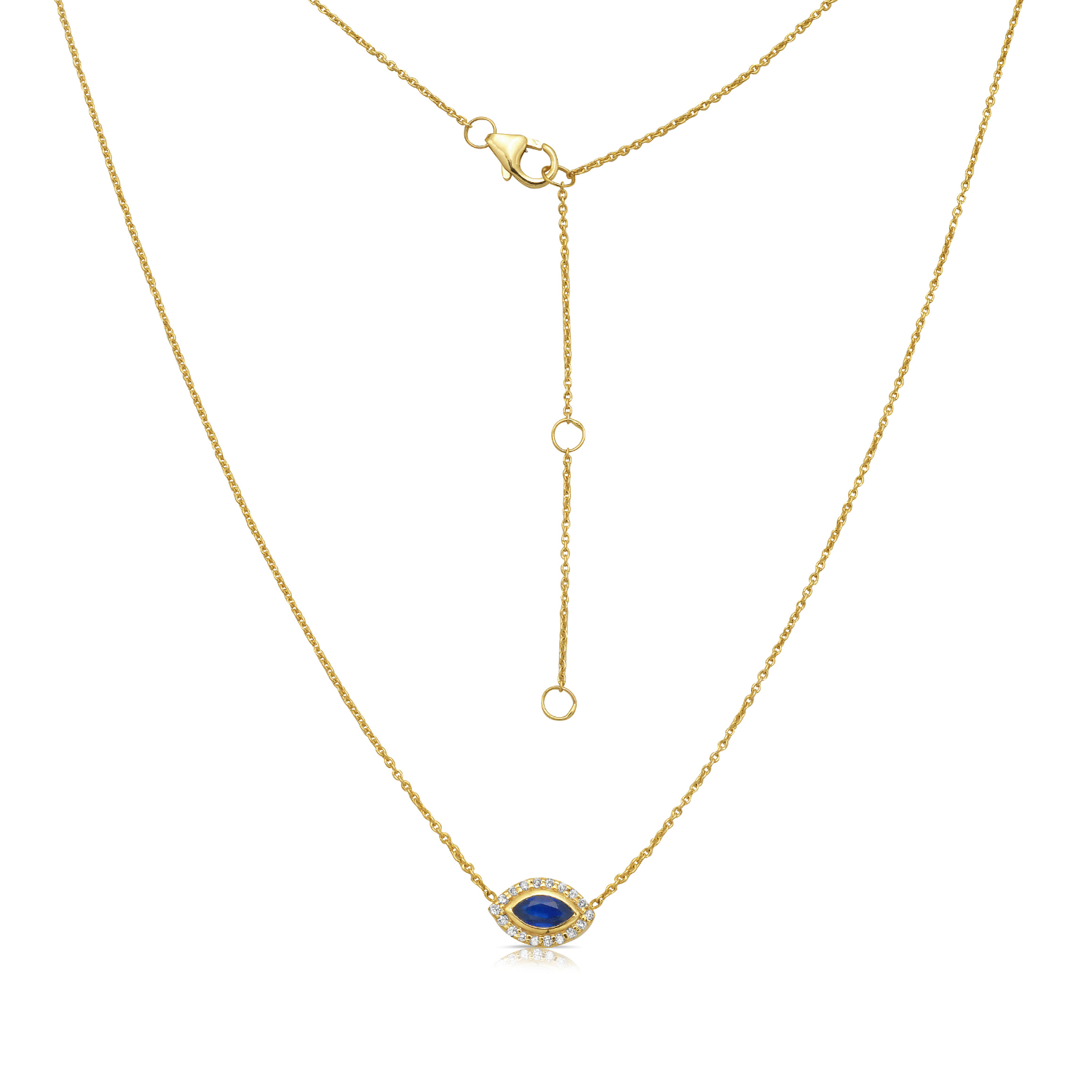 Sapphire & Diamond Mini Evil Eye Pendant Necklace (0.33 tcw.) in 14K Gold