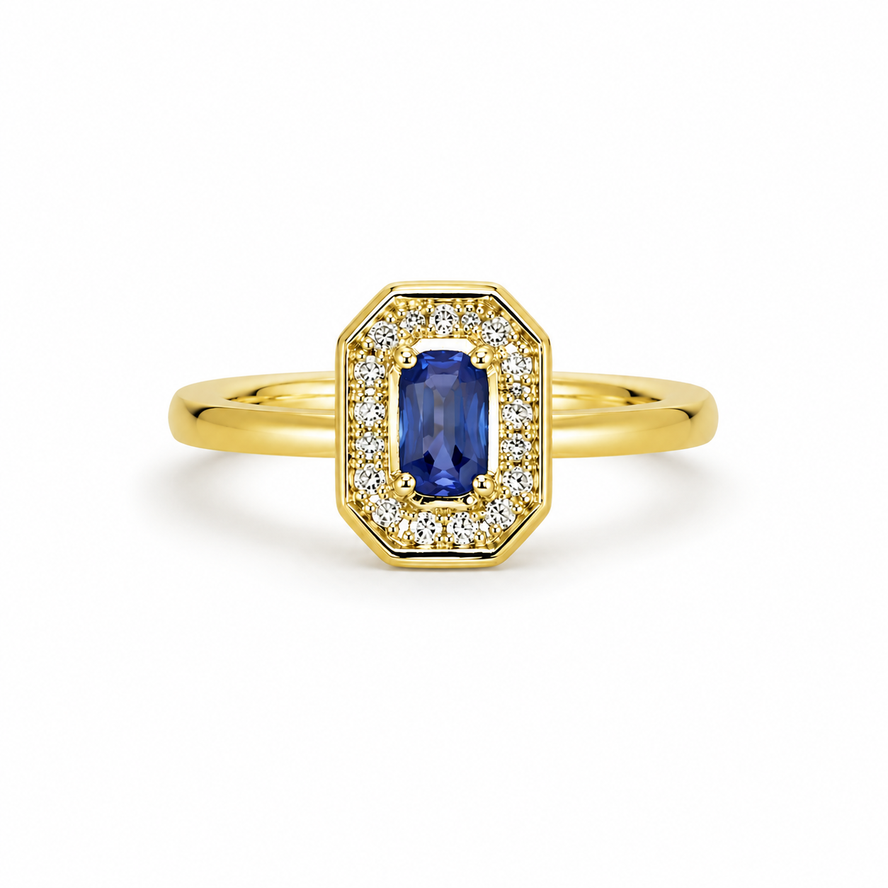 Sapphire & Diamond Halo Shield Ring (0.55 ct.) in 14K Gold