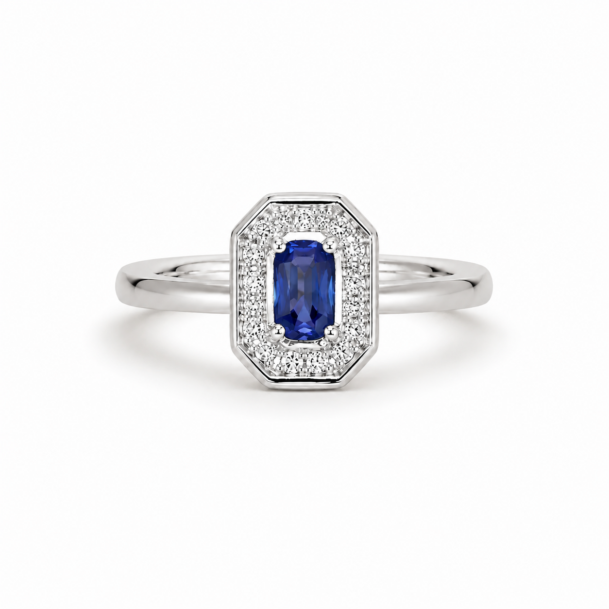 Sapphire & Diamond Halo Shield Ring (0.55 ct.) in 14K Gold