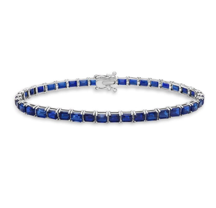 Ready to Ship Emerald Cut Blue Sapphires Tennis Bracelet (14.00 ct.) 4-Prongs Setting in 14K Gold