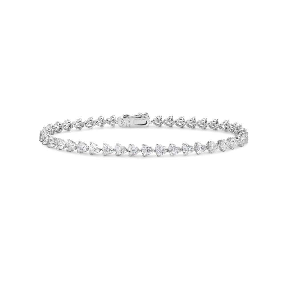 Slanted Heart Shape Diamond Tennis Bracelet (9.74 ct.) in 18K Gold