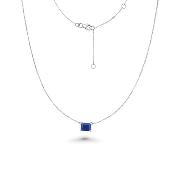 Solitaire Emerald Cut Blue Sapphire Necklace (2.00 ct.) in 14K Gold