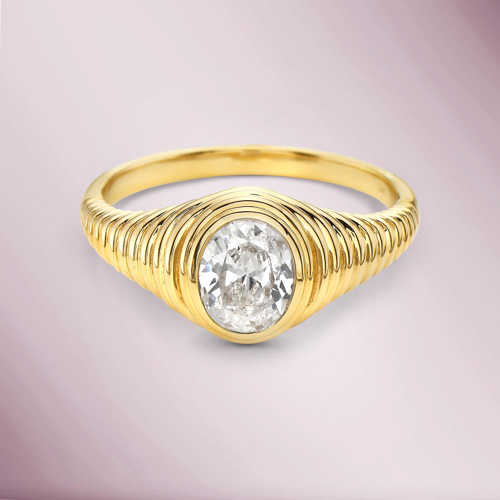 Solitaire Oval Cut Diamond Ring (0.86 ct.) Bezel Set in 14K Gold