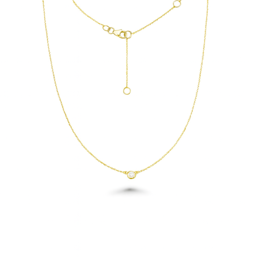 Solitaire Diamond Chain Necklace (0.20 ct.) 6.00 mm Bezel Set in 14K Gold