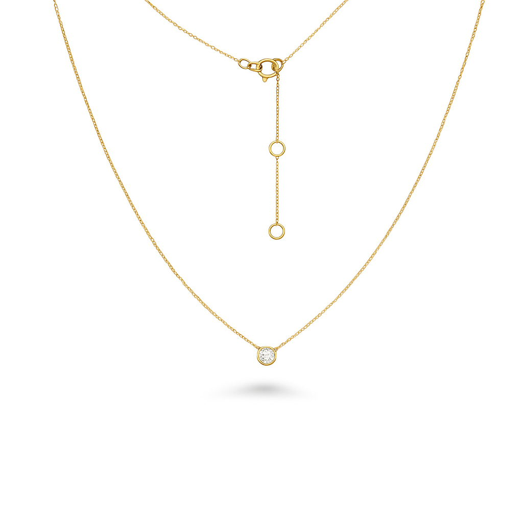 Solitaire Diamond Chain Necklace (0.25 ct.) Bezel Set in 14K Gold